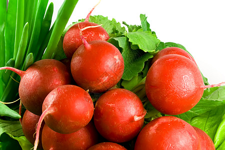 一系列的萝卜 菜和辣椒食物白色植物蔬菜沙拉饮食叶子红色生产农业背景图片