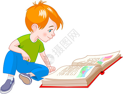书童男生短发一个男孩插图教育学习继承人阅读红色图片