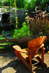 帕蒂奥和池塘景观美化露台花园瀑布院子园艺石头绿化房子植物园林图片