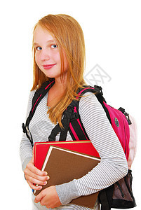 回学校上学女学生女孩们孩子们孩子教育学生青春期图书白色教科书图片