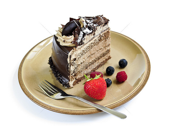 巧克力蛋糕切片服务育肥糖果咖啡店装潢美食甜点款待盘子面包图片