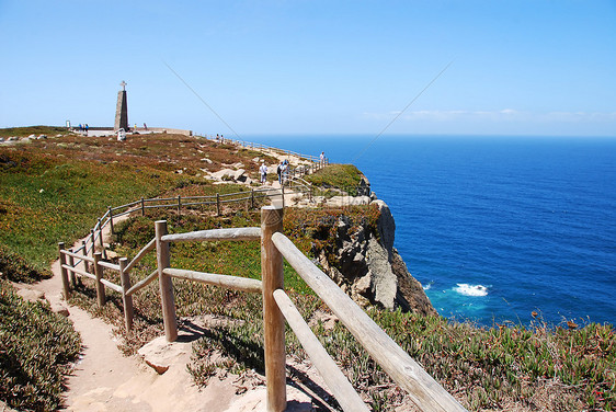 葡萄牙海岸线旅行栅栏纪念碑障碍卡波支撑海岸蓝色海洋图片