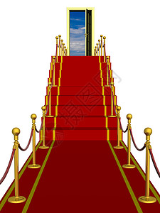 红地毯在梯子上行走 门对云开背景图片