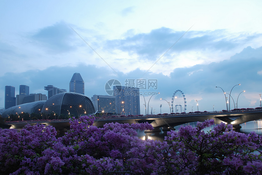 清晨新加坡城市景观天际反射旅行旅游建筑天空图片