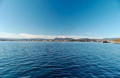 奥斯陆湾峡湾鱼眼波浪地平线天空蓝色图片