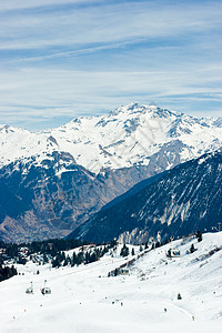 滑雪度假村山谷高山缆车闲暇假期电视柜冒险风景休闲季节图片