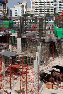 建筑工地生长脚手架工业建筑学勃起骨骼柱子城市背景图片