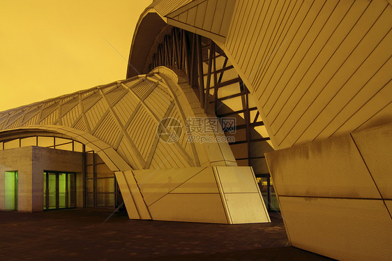 现代建筑玻璃大厅城市绿色黄色竞技场曲线金属入口柱子图片