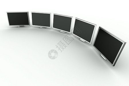 多个监视器晶体管电子办公室桌面渲染控制板技术团体白色宽屏图片