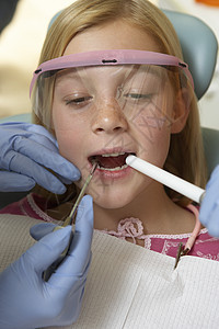 女孩接受牙科检查卫生保健设施成年人孩子工作机构职业诊所办公室图片