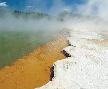 热春火山温泉池沉积物温泉摄影特征蒸汽押金图片