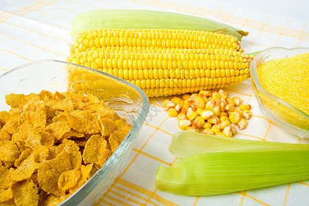 早餐谷物农业饮食棒子黄色玉米片玉米小吃蔬菜绿色图片