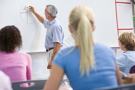 与教师一起参加数学班的学生教室五个人黑发休闲一代班级头发工作者棕色休闲服图片