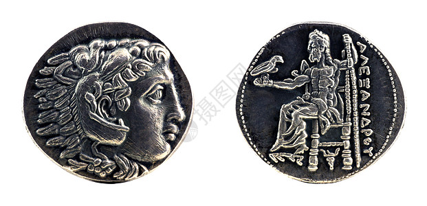 亚历山大大帝送来的希腊银四色背景图片
