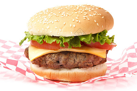 汉堡包午餐包子小吃红色种子正方形芝麻包装面包食物背景图片