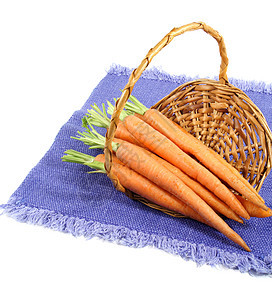 新鲜胡萝卜篮子橙子柳条营养饮食花园蔬菜海湾蓝色收成图片