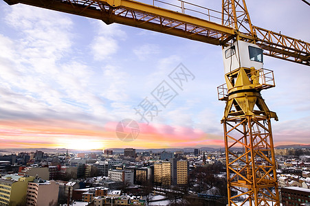 Crane 详细细节办公室工作高楼全景城市日落高度日出建筑天空图片