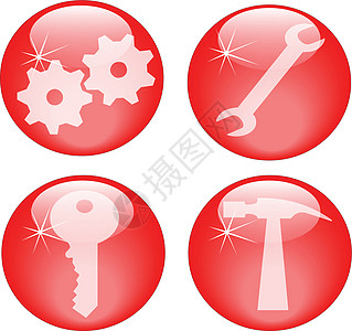 红色工具组图标扳手齿轮建筑机械纽扣锁匠插图劳动工作网络图片