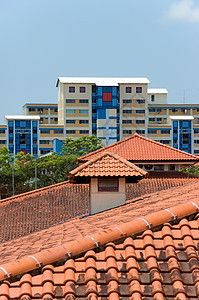 公寓楼蓝色天空房子阳台建筑摩天大楼外观建筑物场景房地产图片