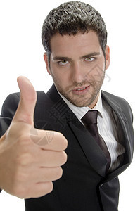 展示大拇指的有吸引力的商务人士图片