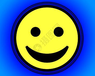 快乐的面容微笑黄色圆圈二维眼睛喜悦蓝色卡通片概念弯曲图片