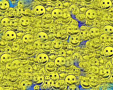 许多快乐的面孔蓝色圆圈尺寸二维幸福插图概念弯曲乐趣圆形图片