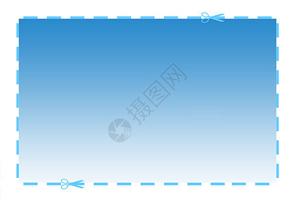 空白优惠券或凭单边缘蓝色插图白色剪刀图形化小路商业剪裁图片