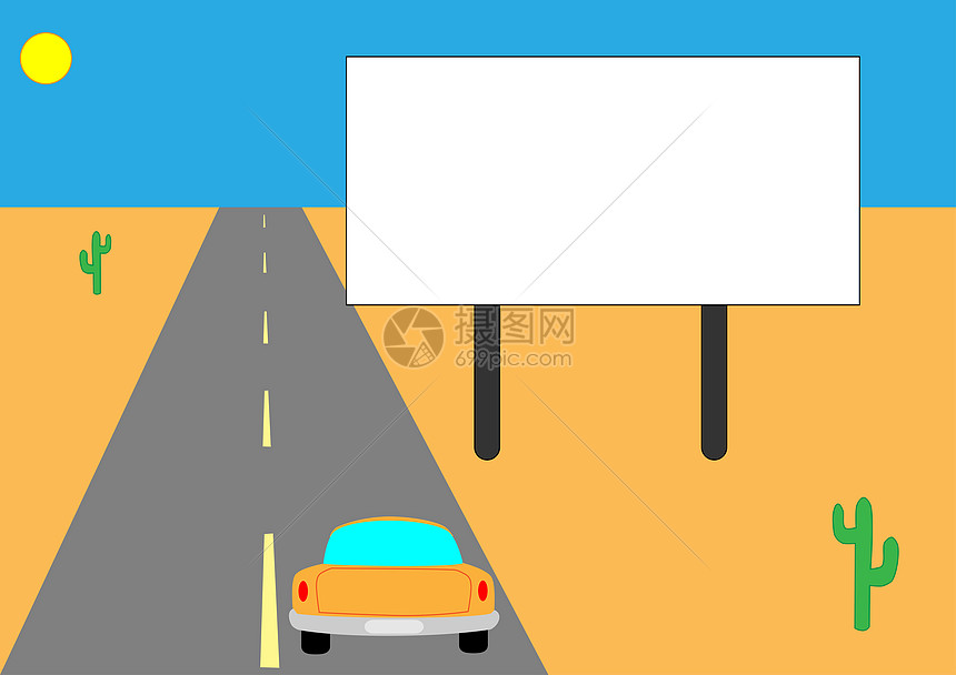 汽车在路上沙漠太阳海报白色控制板图片