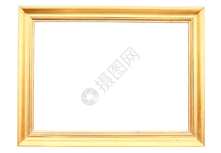 金盘的木制图画框金子照片木头边界框架艺术风格白色装饰品空白背景图片