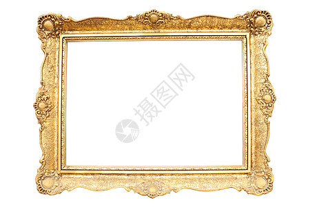 金盘的木制图画框金子艺术边界白色框架木头空白正方形照片风格图片