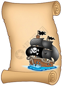 海盗皮纸上装有迷雾帆船图片