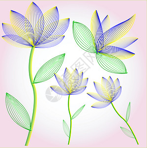 花花瓣绿色绘画紫色粉色线条花朵黄色蓝色曲线高清图片