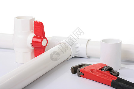 白色水管工具和材料阀门白色连接器管道扳手新月水管背景