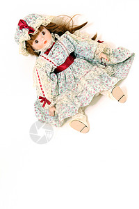 女孩洋娃娃帽子头发怀旧古董白色礼物玩具裙子历史性历史图片