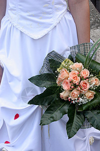 新娘青年仪式婚姻衣服妻子植物群玫瑰婚礼美丽裙子图片