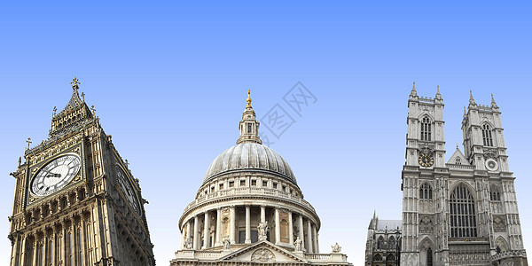 孤立的伦敦里程碑 大本 圣保罗 威斯敏斯特地标蓝色王国天空议会房屋建筑学英语教会大教堂背景图片