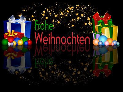 德文圣诞快乐背景礼物展示盒子星星插图卡片背景图片