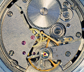 监视机制宏观齿轮圆形发条时间手表机械古董工业机器图片