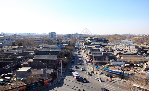 北京老城中心的空中景象历史街道城市公共汽车首都文化房子多样性公园四合院背景图片