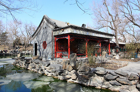 北京的宫子公公历史池塘狮子文化花园游客房子城市住宅公园图片