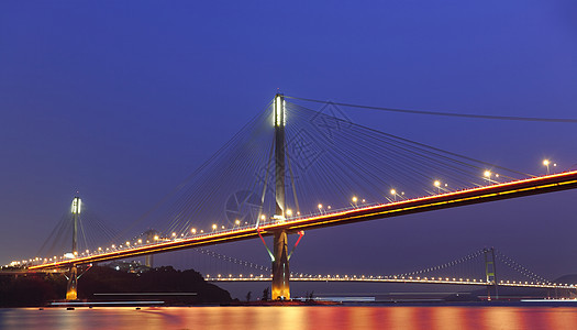 钟九桥 晚上在香港反射金属地标运输电缆旅行旅游商业建筑物海岸图片
