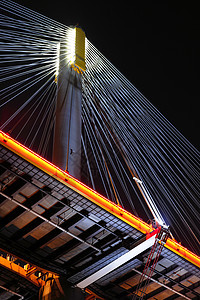 钟九桥 晚上在香港天际运输地标电缆城市商业黑色公司旅行建筑图片