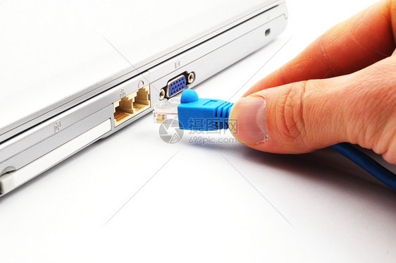 网络连接器电讯电脑白色技术蓝色互联网插座金属手指插头图片
