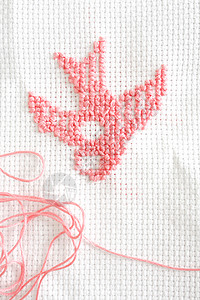 交叉缝针粉色公鸡边界红色文化拼接刺绣植物羽毛工艺高清图片