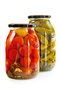 几罐泡菜瓶装黄瓜食物装罐小吃盐水红色白色蔬菜罐装图片