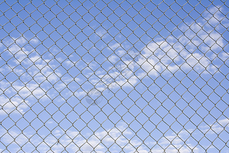 栅栏天空正方形监狱击剑链环障碍蓝色平铺链式周长警卫图片