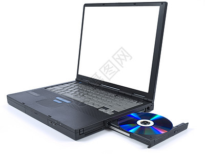 黑色笔记本电脑和DVD白色键盘屏幕托盘贮存磁盘数据影碟机电子产品光驱图片
