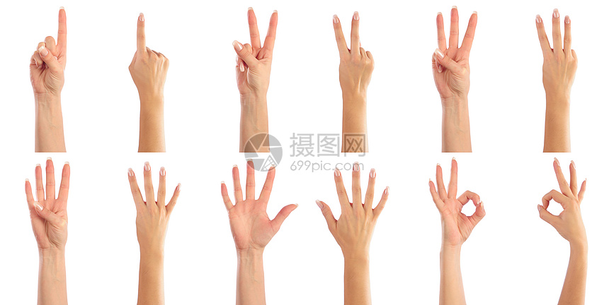 女性举手计数拼贴画商业一部分数字手臂剪辑手势身体倒数棕榈图片