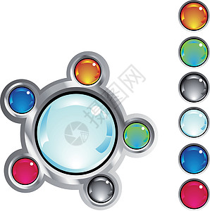 色彩多彩的幻想网络按钮互联网黑色玻璃反射圆圈艺术白色粉色插图金属背景图片