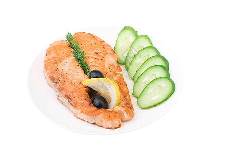 熟食的加瓜 柠檬和黑黄瓜厨房商业主菜食物蔬菜生活方式低脂肪饮食香料熟鱼图片